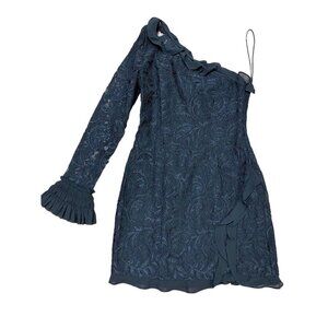 Alexis mini dress sz M One-Shoulder long sleeve Black Lace Cocktail NWT New